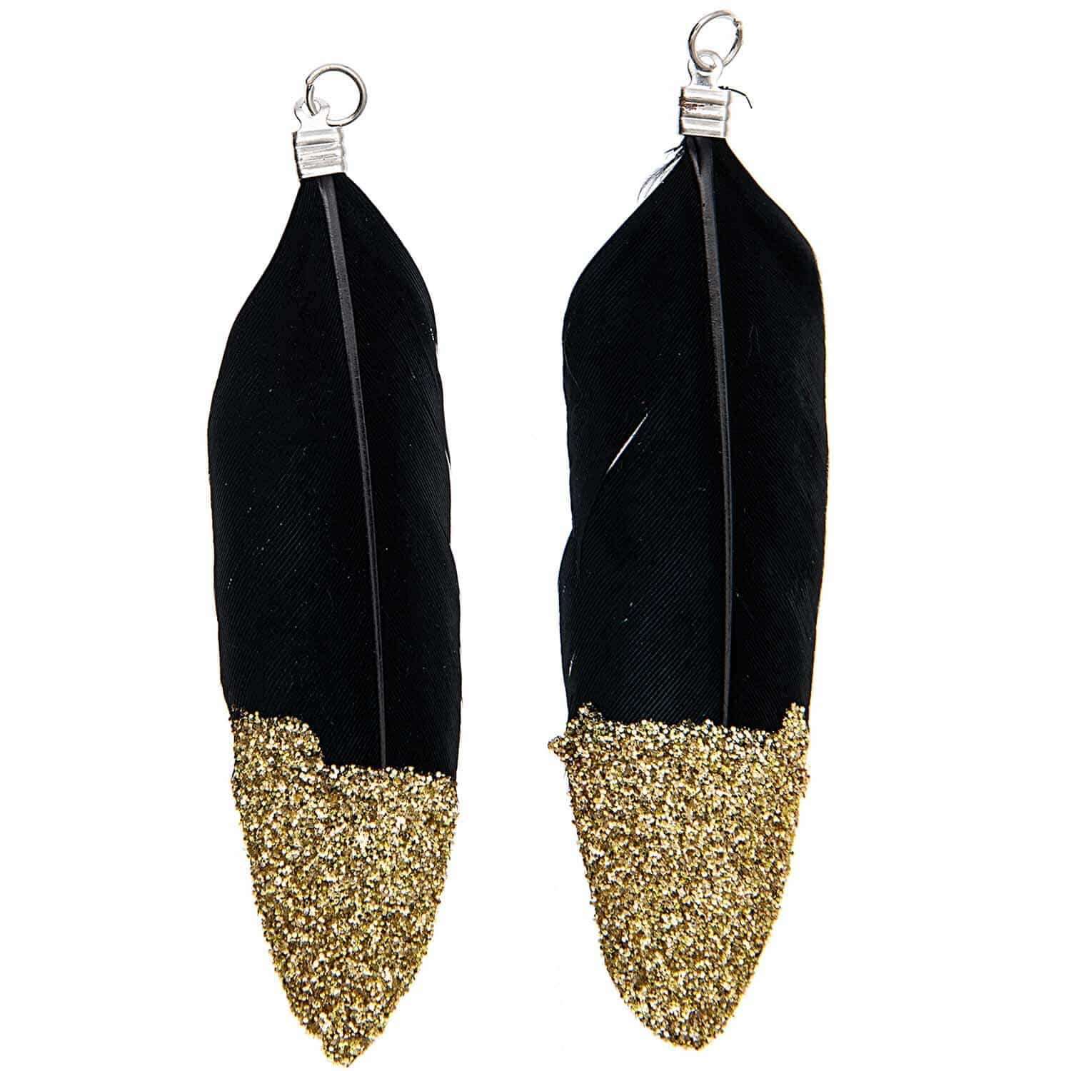 Rico Design Jewellery Federn mit Öse Glitzer 2 Stück Schwarz-Gold