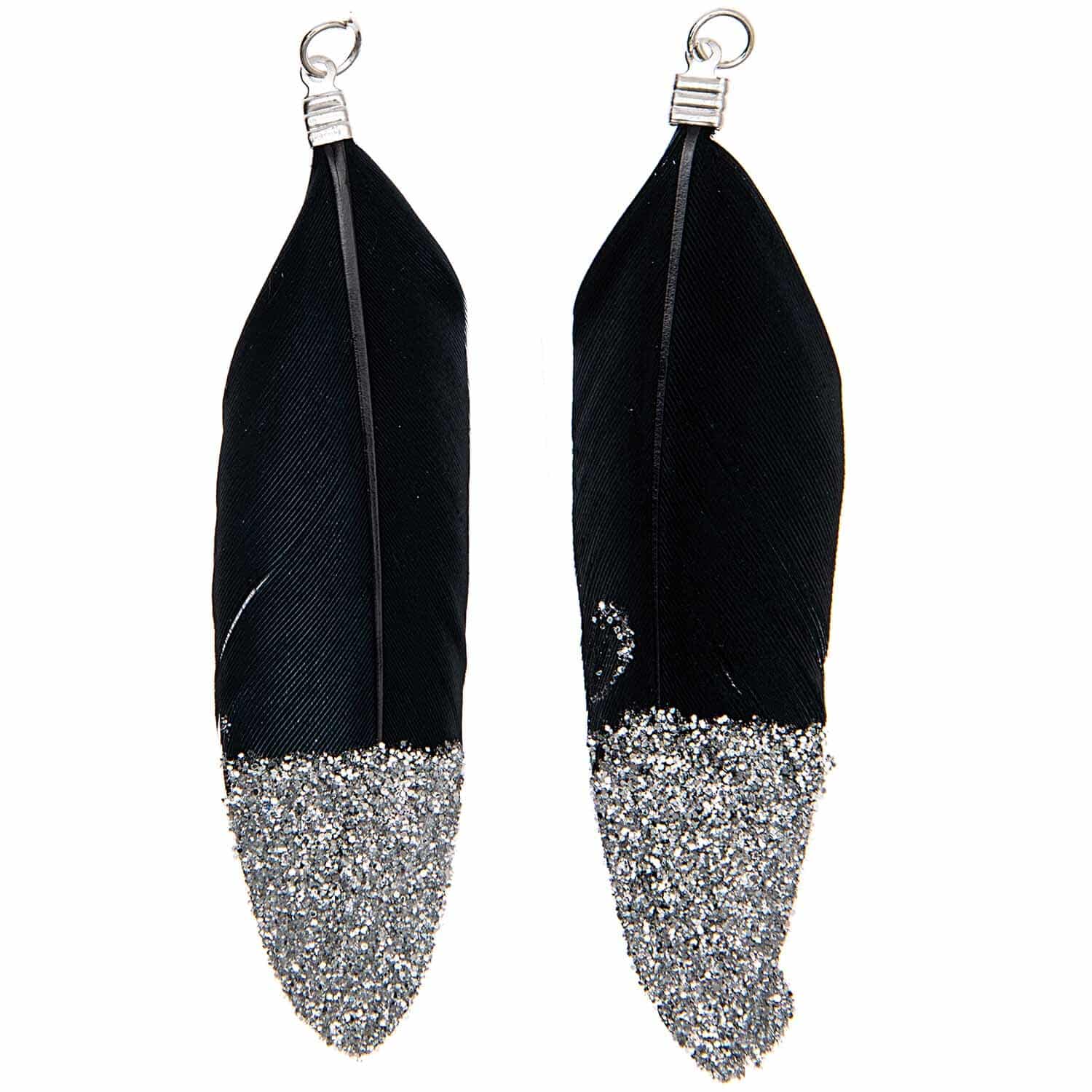Rico Design Jewellery Federn mit Öse Glitzer 2 Stück Schwarz-Silber